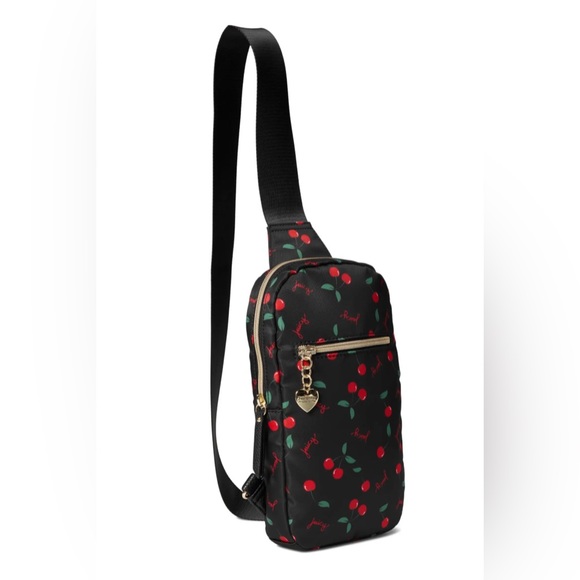 Juicy Couture Beautiful Black with Cherries Nylon Sling Purse - Picture 9 of 9